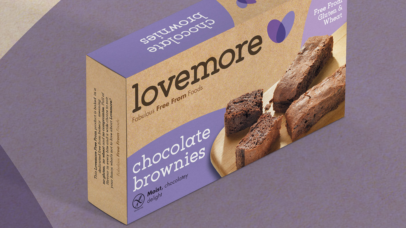 Single shot of Lovemore chocolate brownies packaging