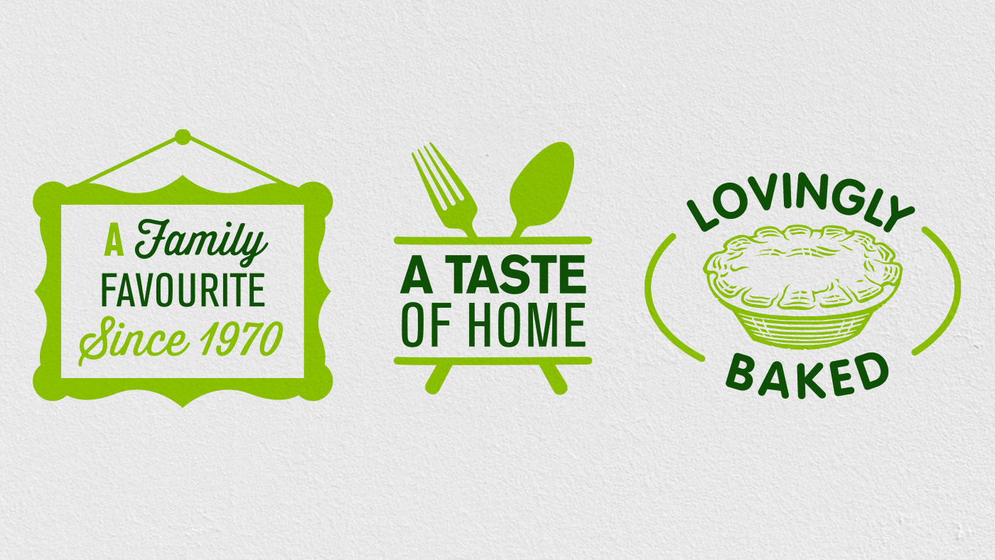 A set of three graphic brand messages
