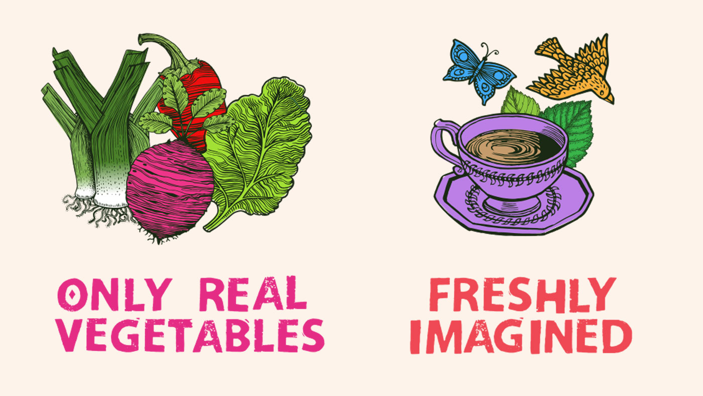 Cradoc's icons of vegetabes and tea cup